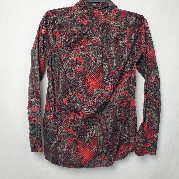 Lauren Ralph Lauren SMALL Petite Red Paisley Button Front Blouse - Picture 3 of 6